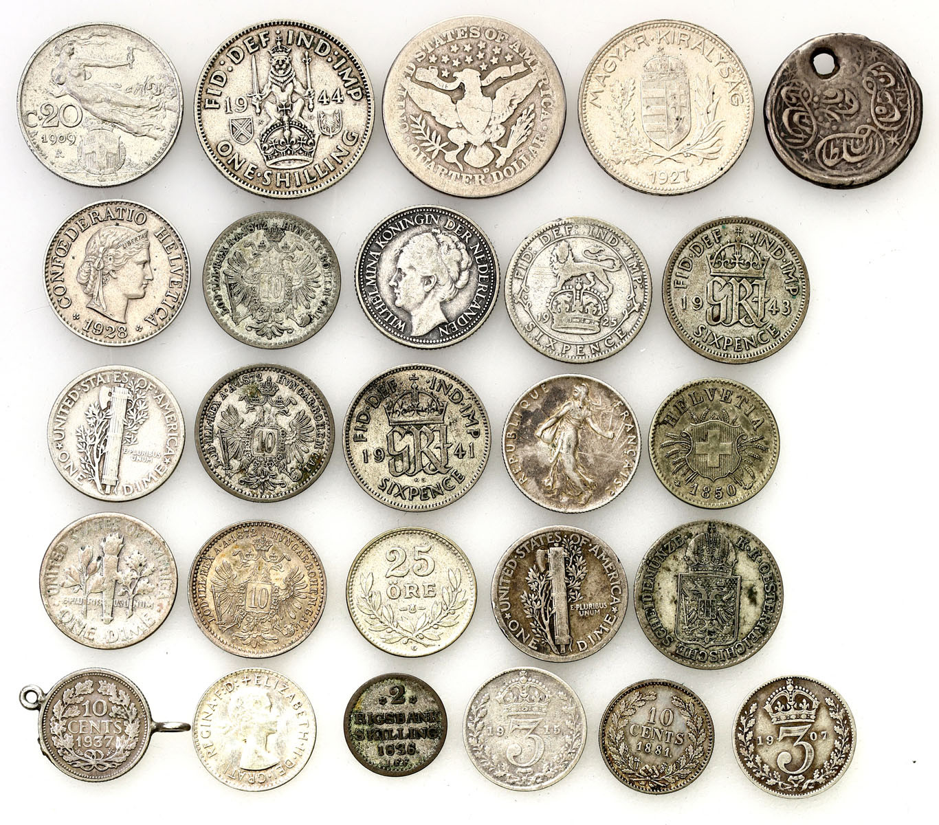Świat - USA, Austria, Holandia, Francja, Wielka Brytania, zestaw 26 monet srebrnych